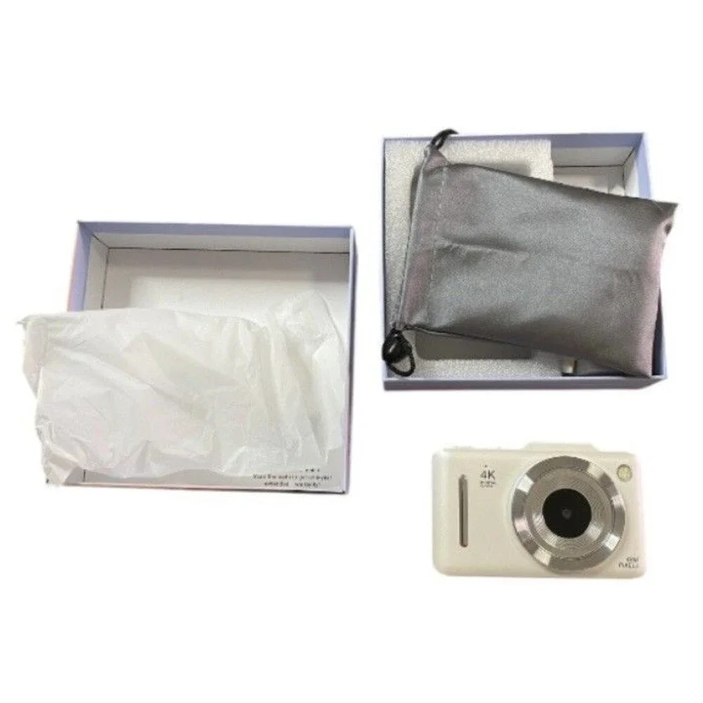 QUIOF Fashion CCD Compact Camera 48MP 4K Built-In Flash 16x Zoom White
